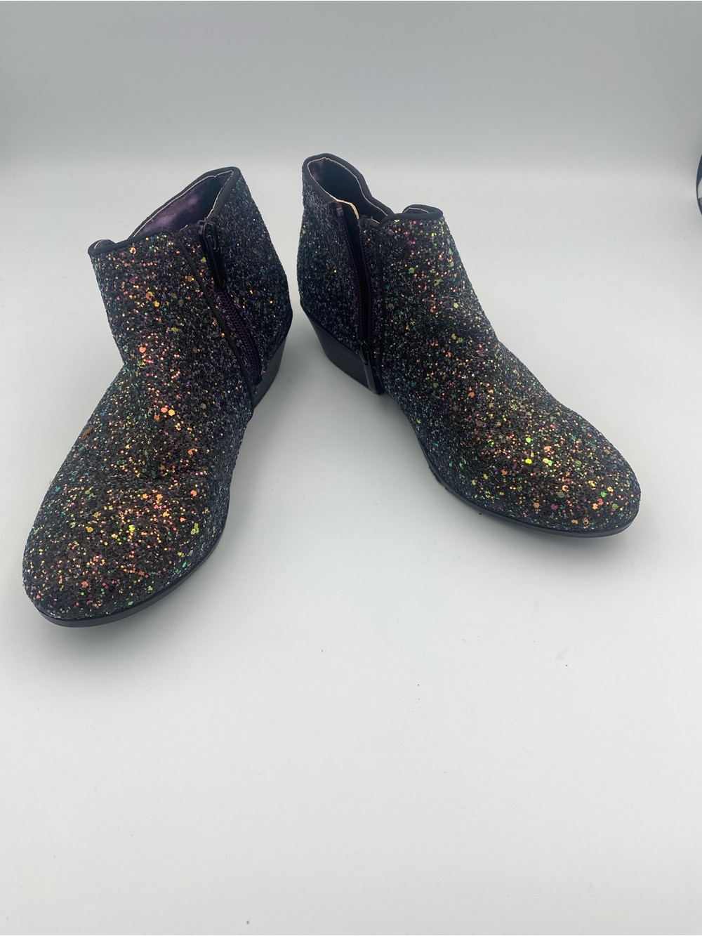 Sam Edelman Kids Glitter Ankle Boots in Black with Multicolor Sparkle